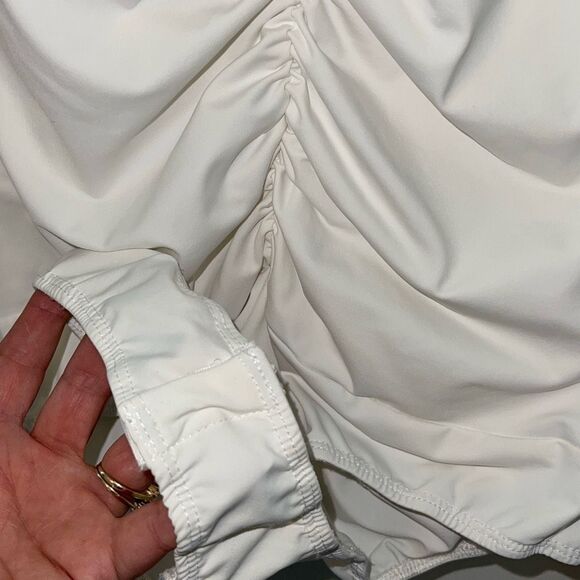 Lulus Womens V-Neck Ruched Stretch Long‎ Sleeve Bodysuit White Medium - Picture 5 of 7